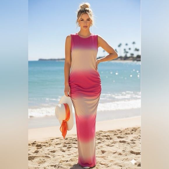 MAGNOLIA MAXI Pink and Cream Ombre Dress Cover/Lounger Size Medium - Picture 3 of 9